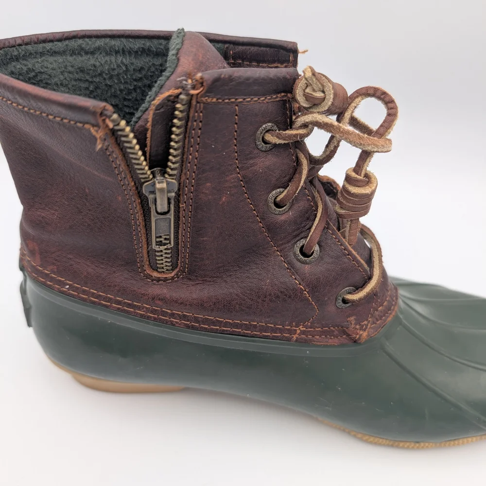 Sperry Top-Sider Women's Saltwater Duck Rain Boot Green Brown Tan Size 8